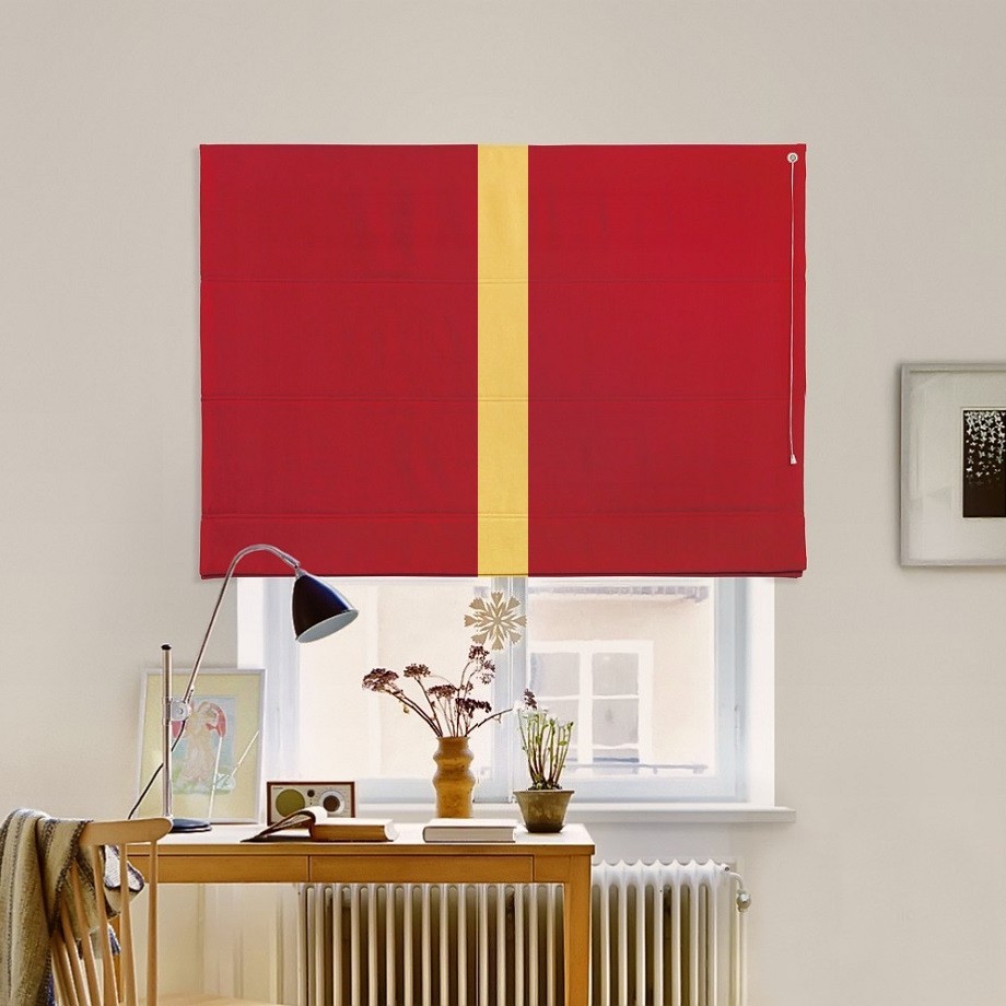 

Римская штора с кантом по центру система Classic InHt Джуси велюр Красный/Желтый 190х160 см