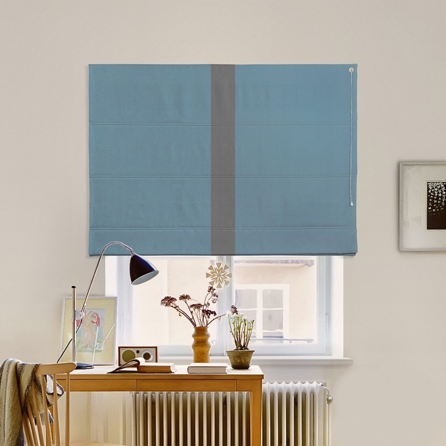 

Римская штора с кантом по центру система Classic InHt Джуси велюр Морской/Антрацит 130х160 см