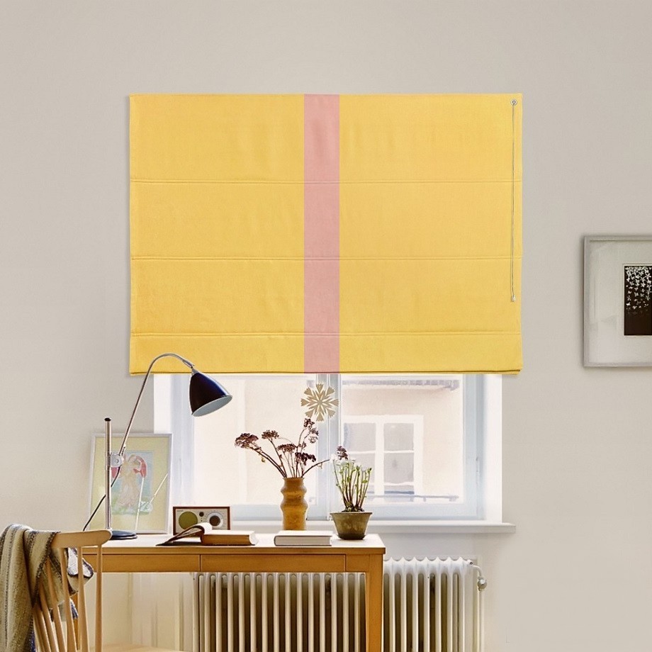 

Римская штора с кантом по центру система Classic InHt Джуси велюр Желтый/Пудра 120х160 см