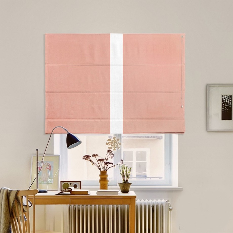 

Римская штора с кантом по центру система Classic InHt Джуси велюр Пудра/Белый 140х160 см