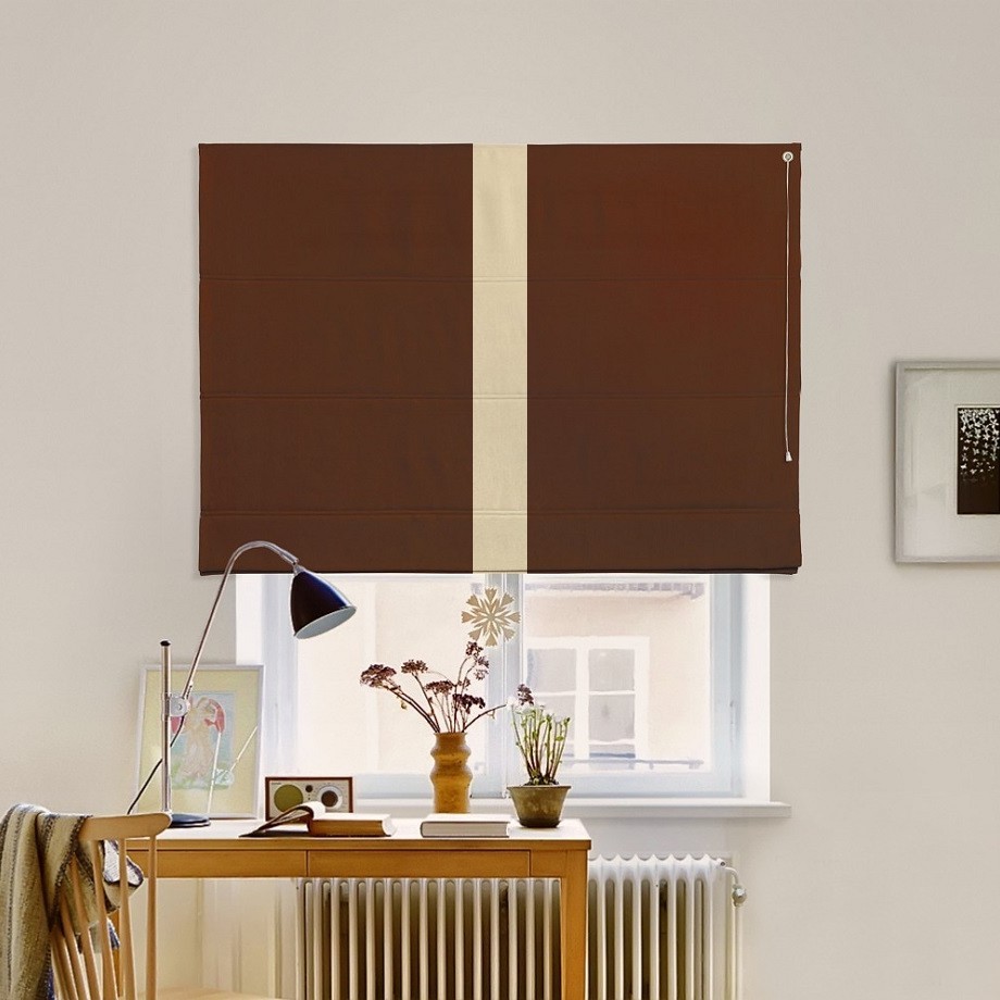 

Римская штора с кантом по центру система Classic InHt Джуси велюр Шоколадный/Бежевый 100х160 см