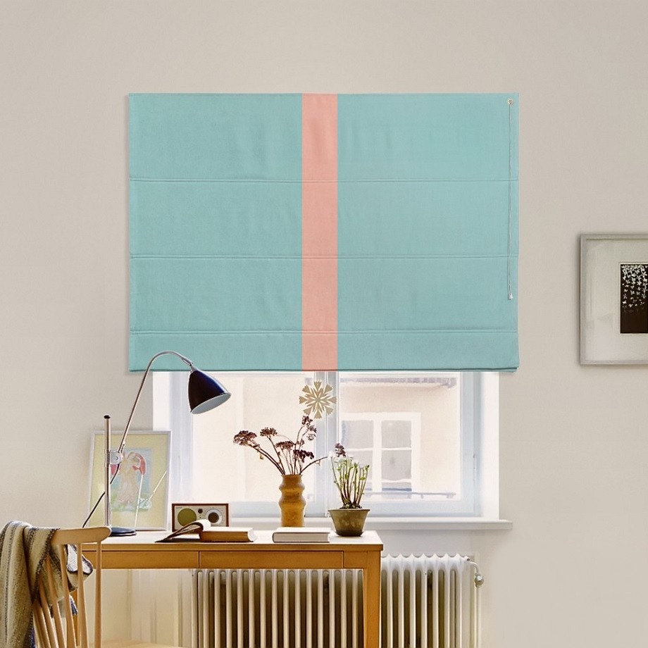 

Римская штора с кантом по центру система Classic InHt Джуси велюр Бирюзовый/Пудра 180х160 см