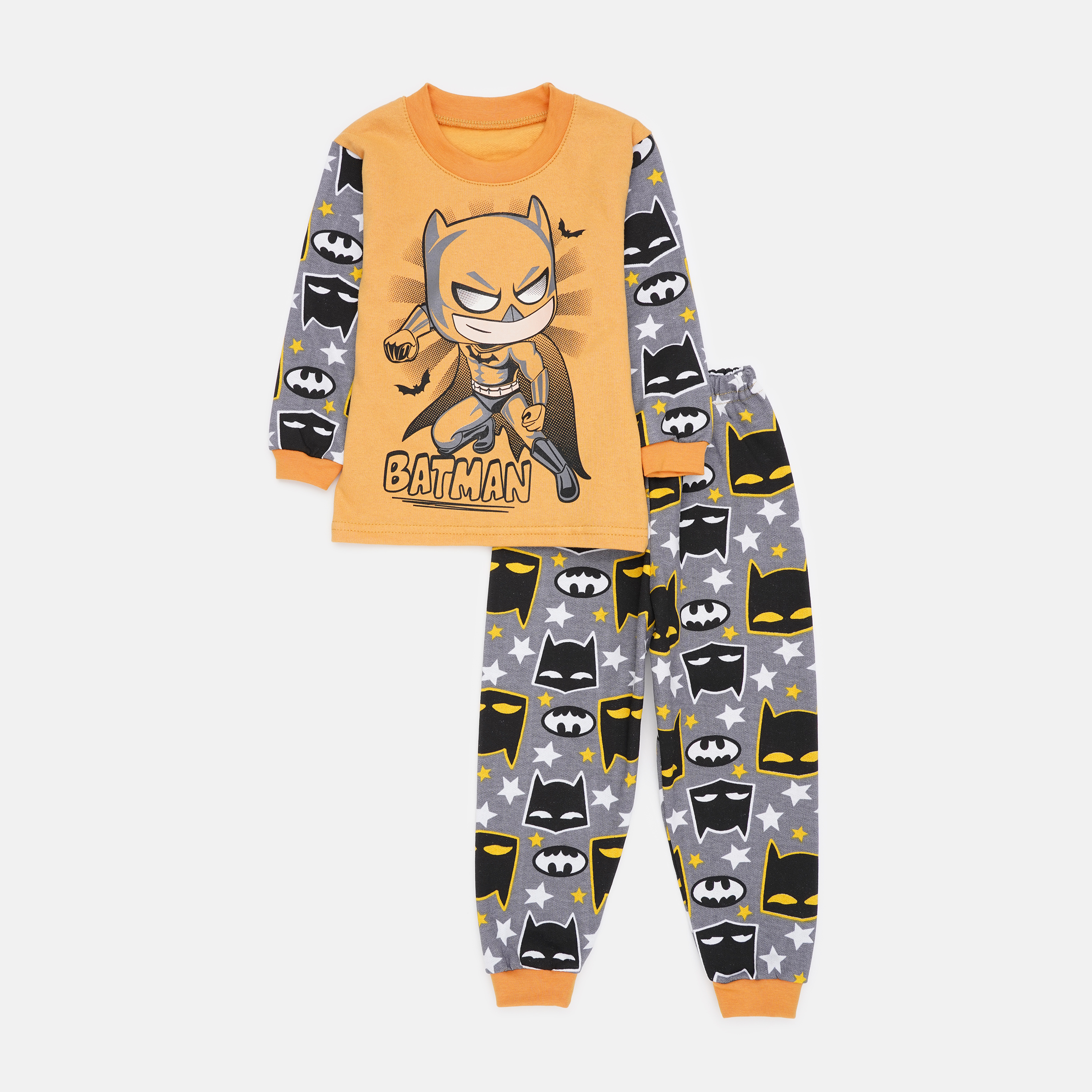 Акция на Піжама (світшот + штани) утеплена дитяча KidsMIX Бетмен 10513 92 см Жовто-сіра от Rozetka