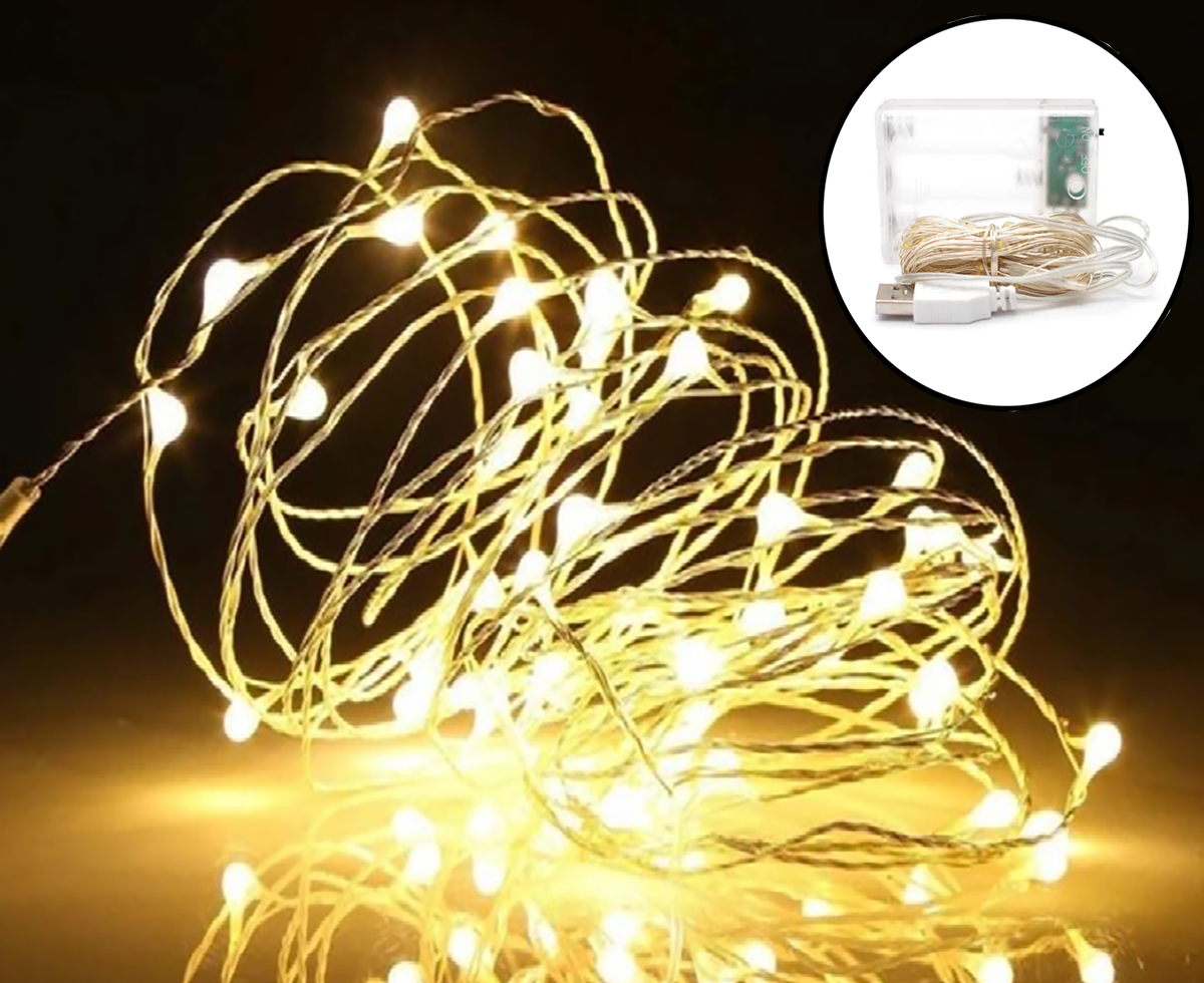 Гирлянда Нить Led 100 проволока 10 м Тёплый Белый 1 режим USB ...
