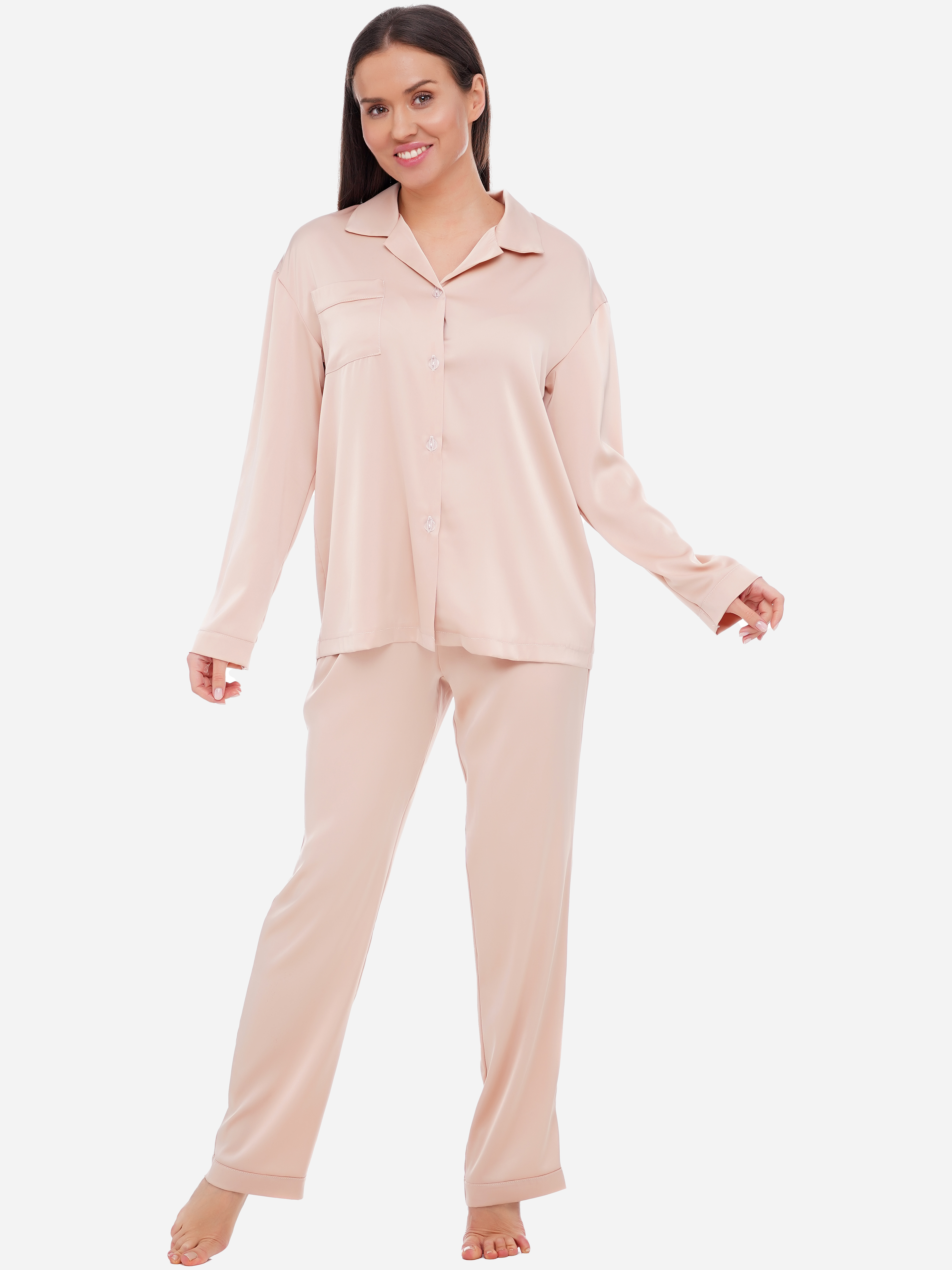 Акция на Піжама (сорочка + штани) жіноча Martelle Lingerie М-312 шовк 44 (XXL) Лате от Rozetka