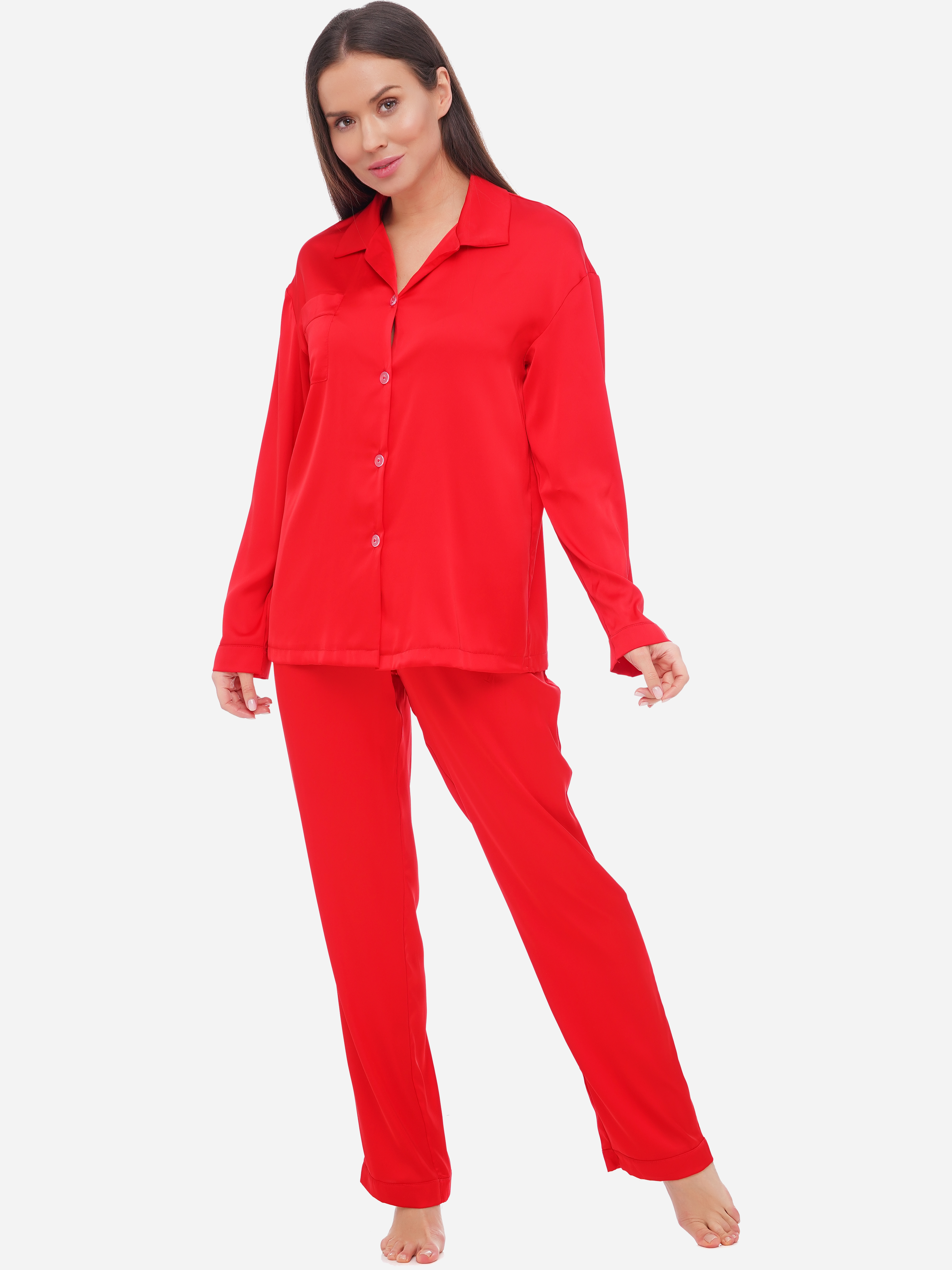 Акція на Піжама (сорочка + штани) жіноча Martelle Lingerie М-312 шовк 42 (XL) Червона від Rozetka