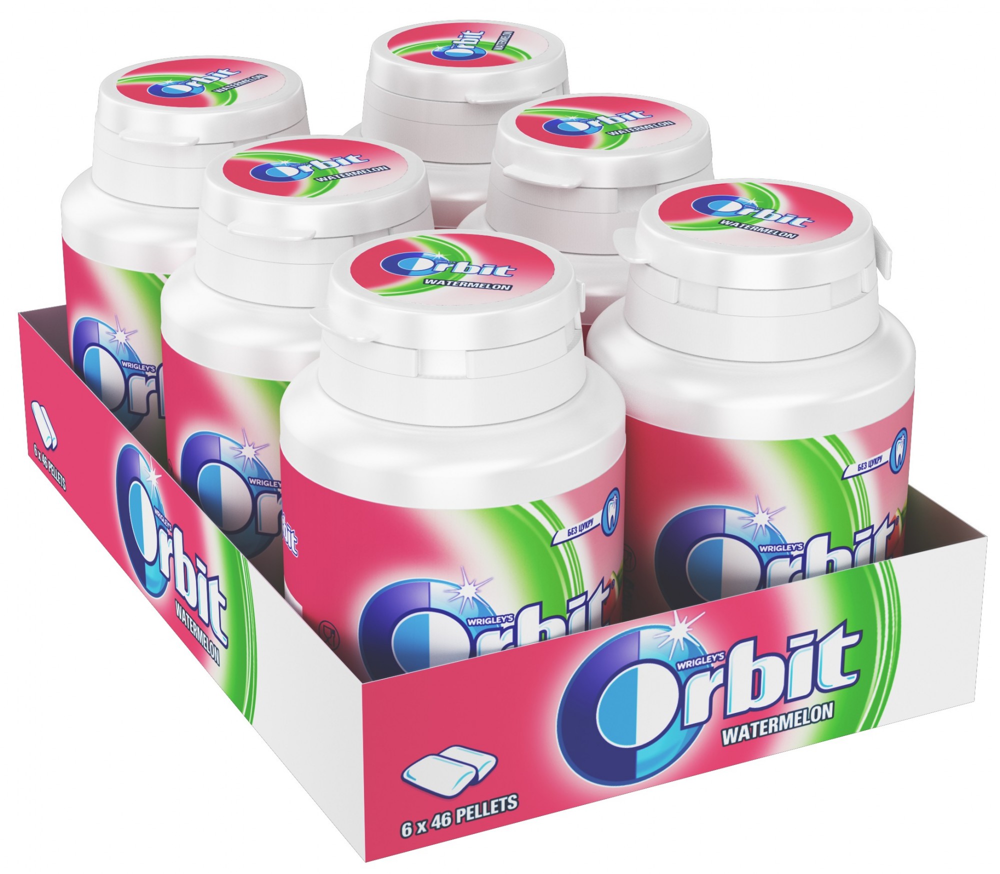 Упаковка жувальної гумки Orbit Bottle Соковитий кавун 64 г x 6 шт от ...