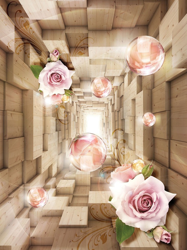 Три д флизелиновые фотообои цветы 184x254 см Розы и шары в тоннеле .