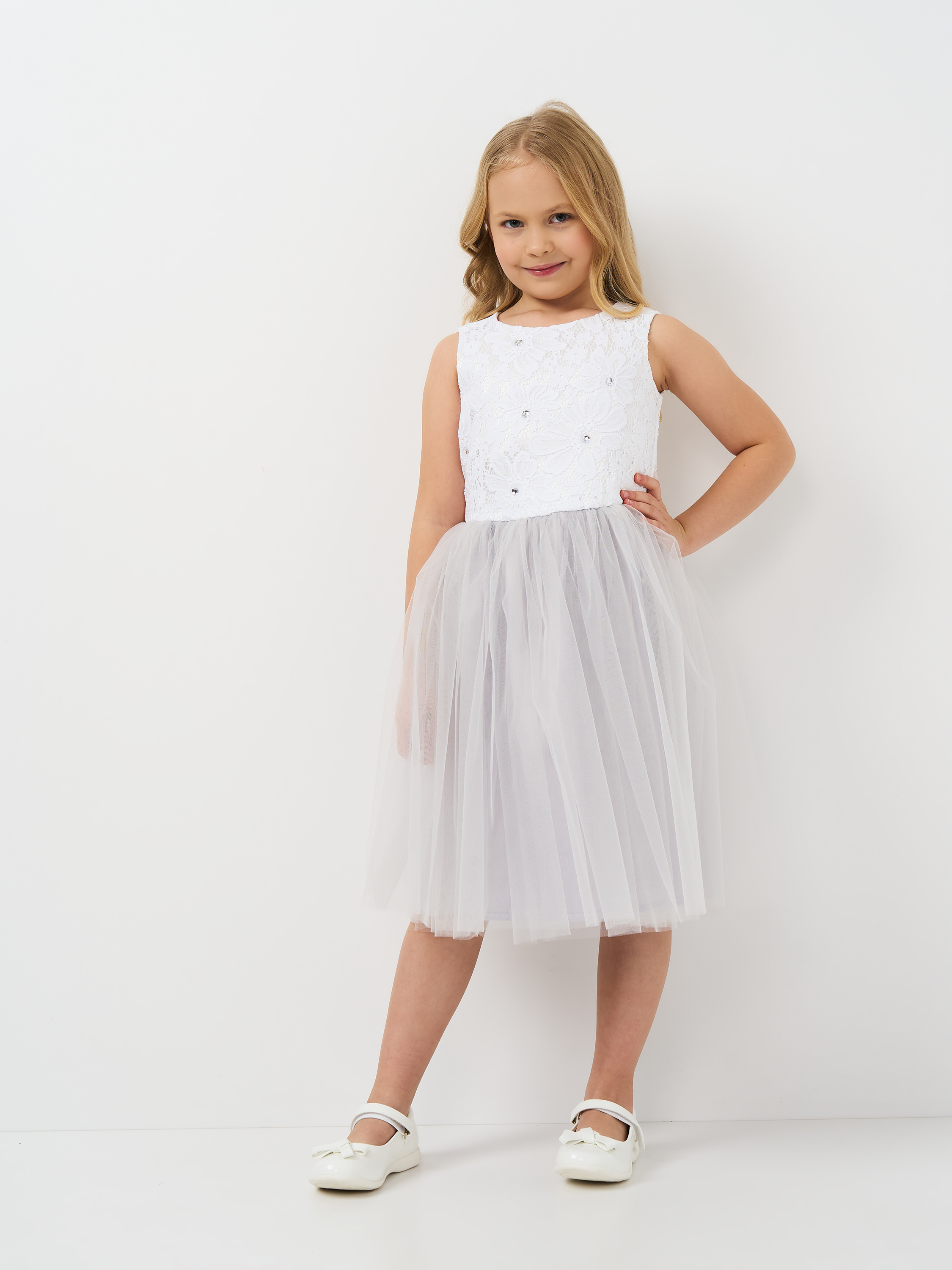 Акція на Дитяча літня святкова сукня для дівчинки Sasha 4336/18 128 см Сіра від Rozetka