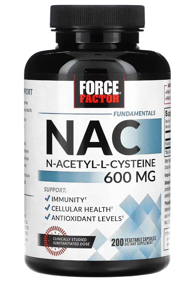 Ацетилцистеин Force Factor NAC, N ацетил L цистеин 600 мг 200 капсул ...