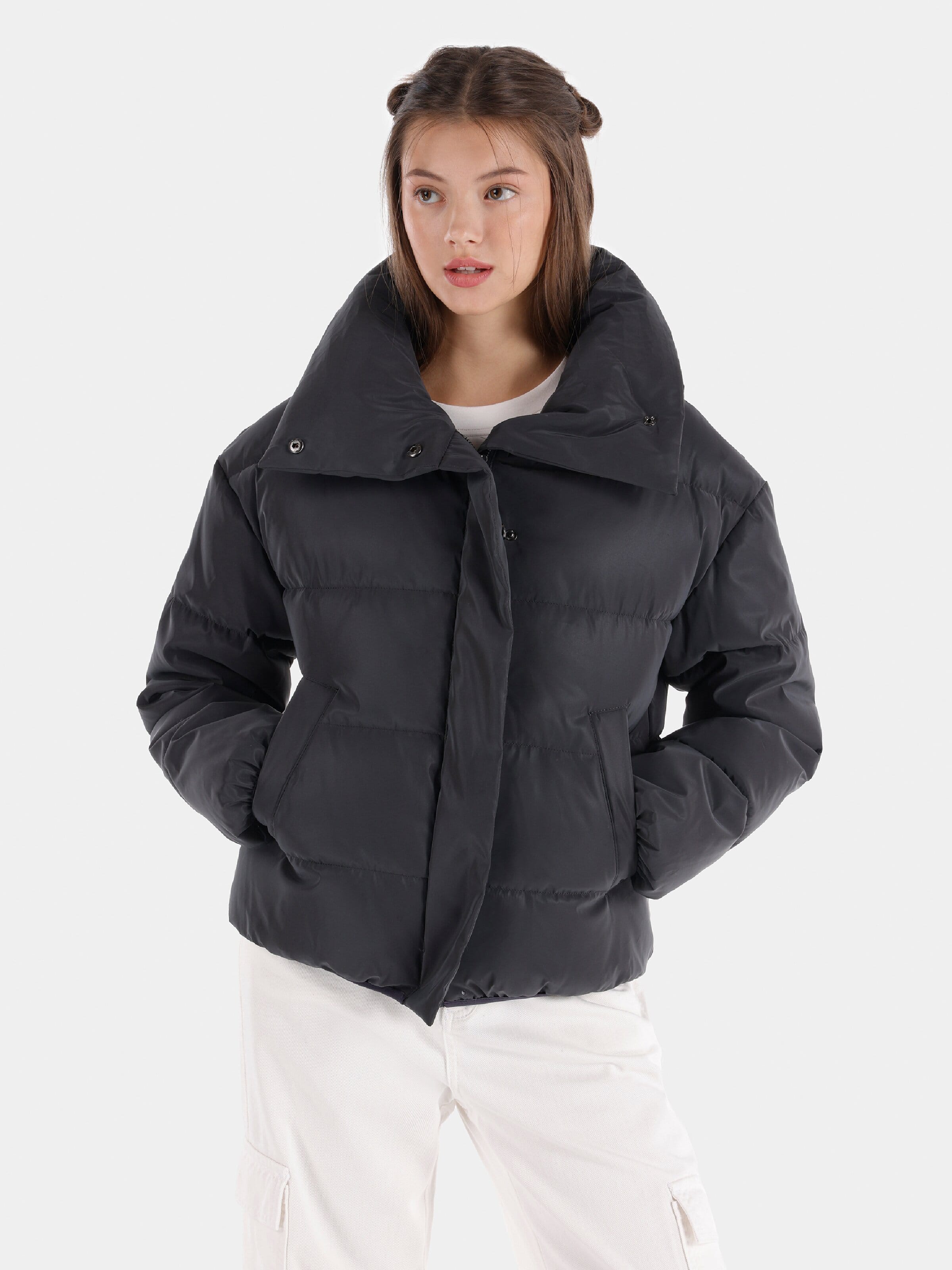Акція на Куртка зимова коротка жіноча Colin's CL1065778 L Anthracite від Rozetka