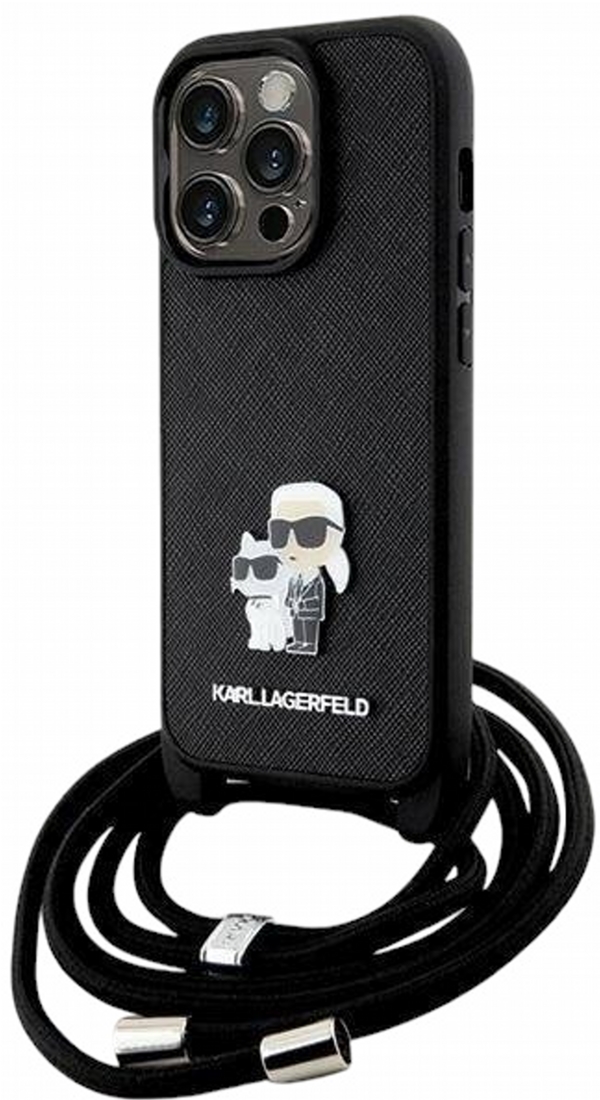 Фото - Чохол Karl Lagerfeld Etui CG Mobile  Crossbody Saffiano Metal Pin Karl&Choupette do Apple iPhone 14 Pro Czarny  