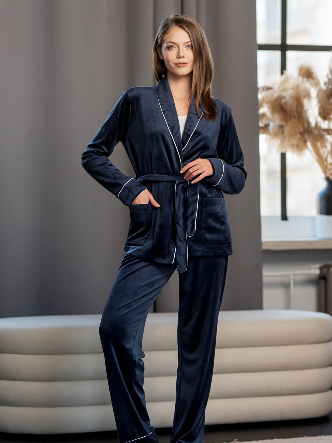 Акція на Піжама (халат + штани) жіноча Maritel Шаль МА-00001605 3XL Синя від Rozetka
