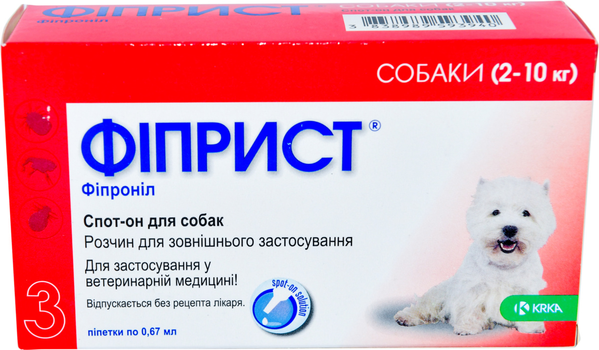 Капли от блох и клещей KRKA Фиприст Спот-он на холку 3 пипетки по 0.67 ...