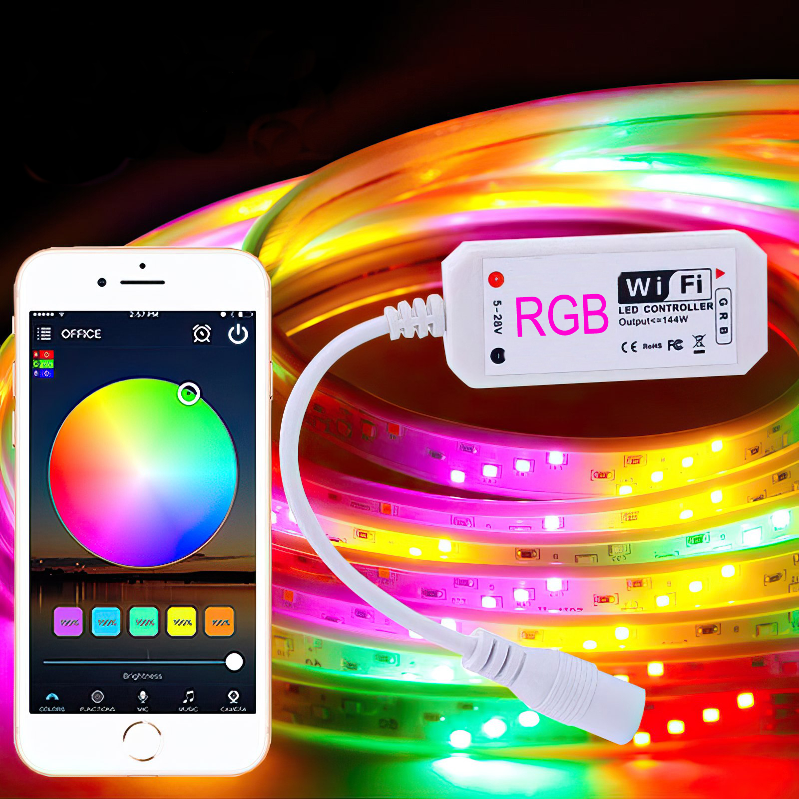 Светодиодная LED лента RGB+W SMD 5050 с Wi-Fi контроллером и пультом 5 ...