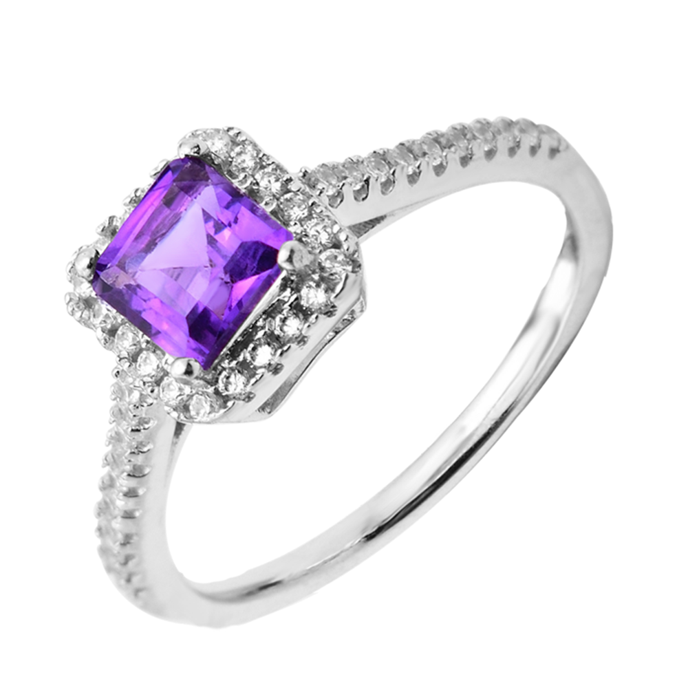 

Серебряное кольцо с аметистом и фианитами 000131812 18 размера