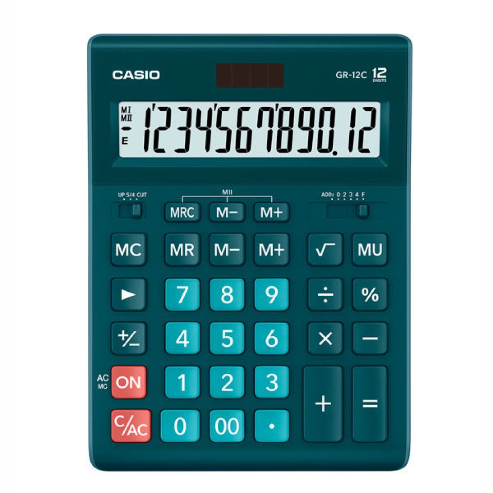 

Калькулятор настольный Casio 12 разрядный 209 * 155 * 34.5 мм бирюза (GR 12C DG W EP)