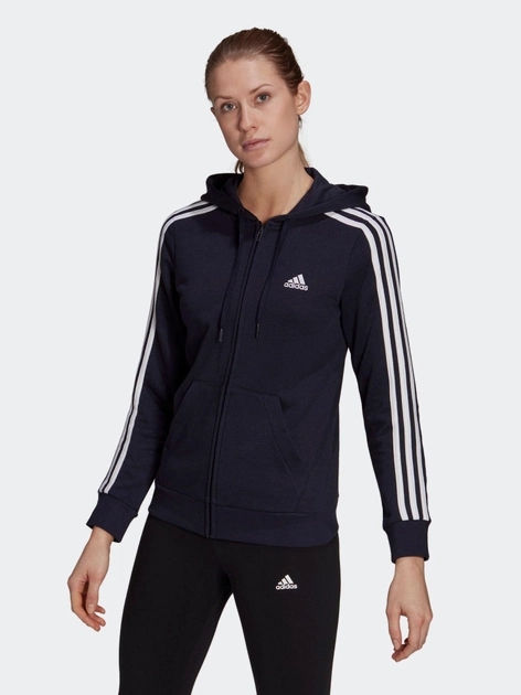 Акція на Толстовка на блискавці з капюшоном жіноча Adidas W 3S Ft Fz Hd GL0804 M Темно-синя від Rozetka