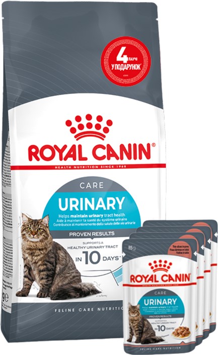 ПРОМО НАБОР Корм для кошек Royal Canin Urinary Care 2 кг + 4 влажных ...