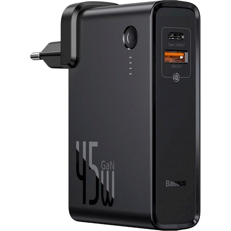 

Адаптер сетевой 2 в 1 Baseus PS QC3.0 1USB 3A 45W Type-C + Power Bank 10000mAh Black (PPNLD-C01)