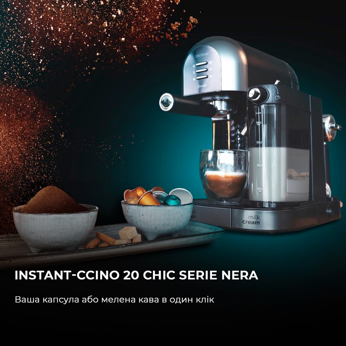 Cafetera semiautomática Cumbia Power Instant-ccino 20 Chic Serie Nera  Cecotec