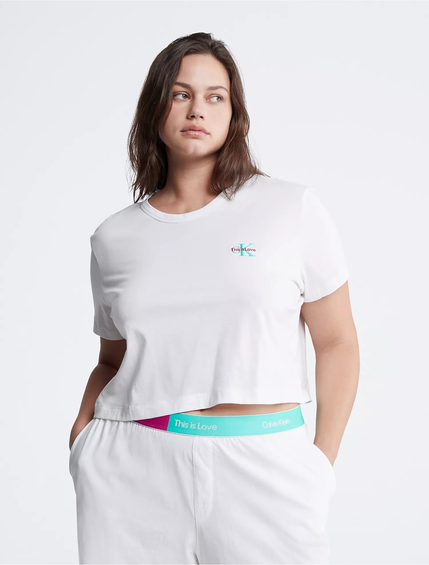 Акція на Піжама (футболка + шорти) жіноча великого розміру бавовняна Calvin Klein 119440936 3X Біла від Rozetka