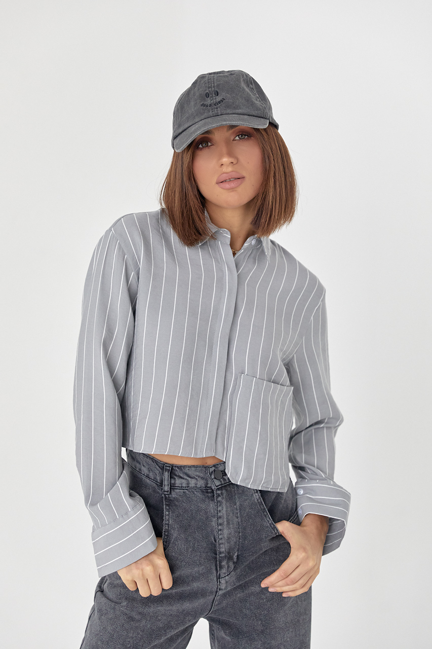 Укорочена сорочка в смужку з акцентною кишенею сірий колір M від ...