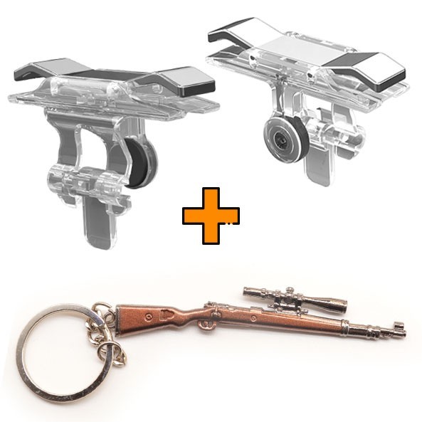 

Игровые контроллеры Marpiel E9 Silver (геймпад триггеры курки для смартфона для PUBG) + брелок Kar98k