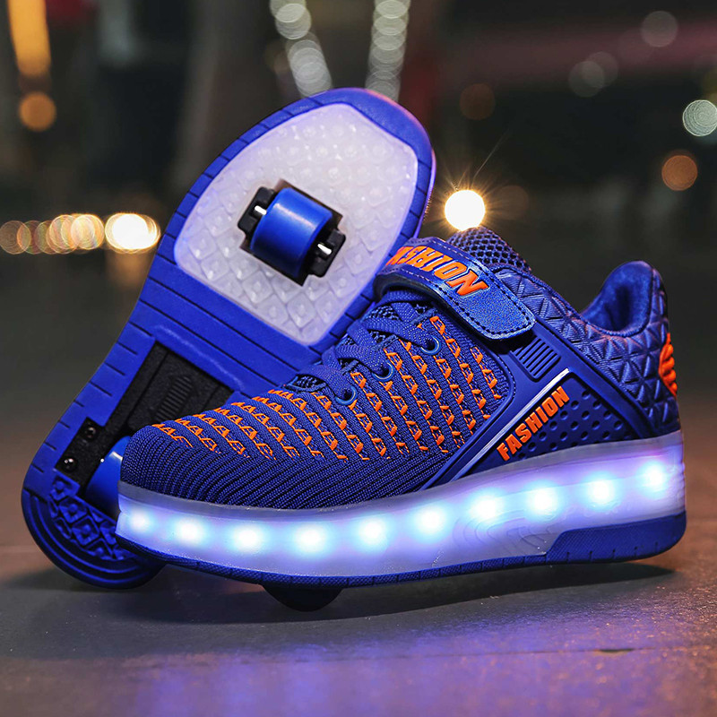 

Роликовые кроссовки для мальчиков с LED подсветкой синие на 2-х колесах (LR 1228) 30(19см)
