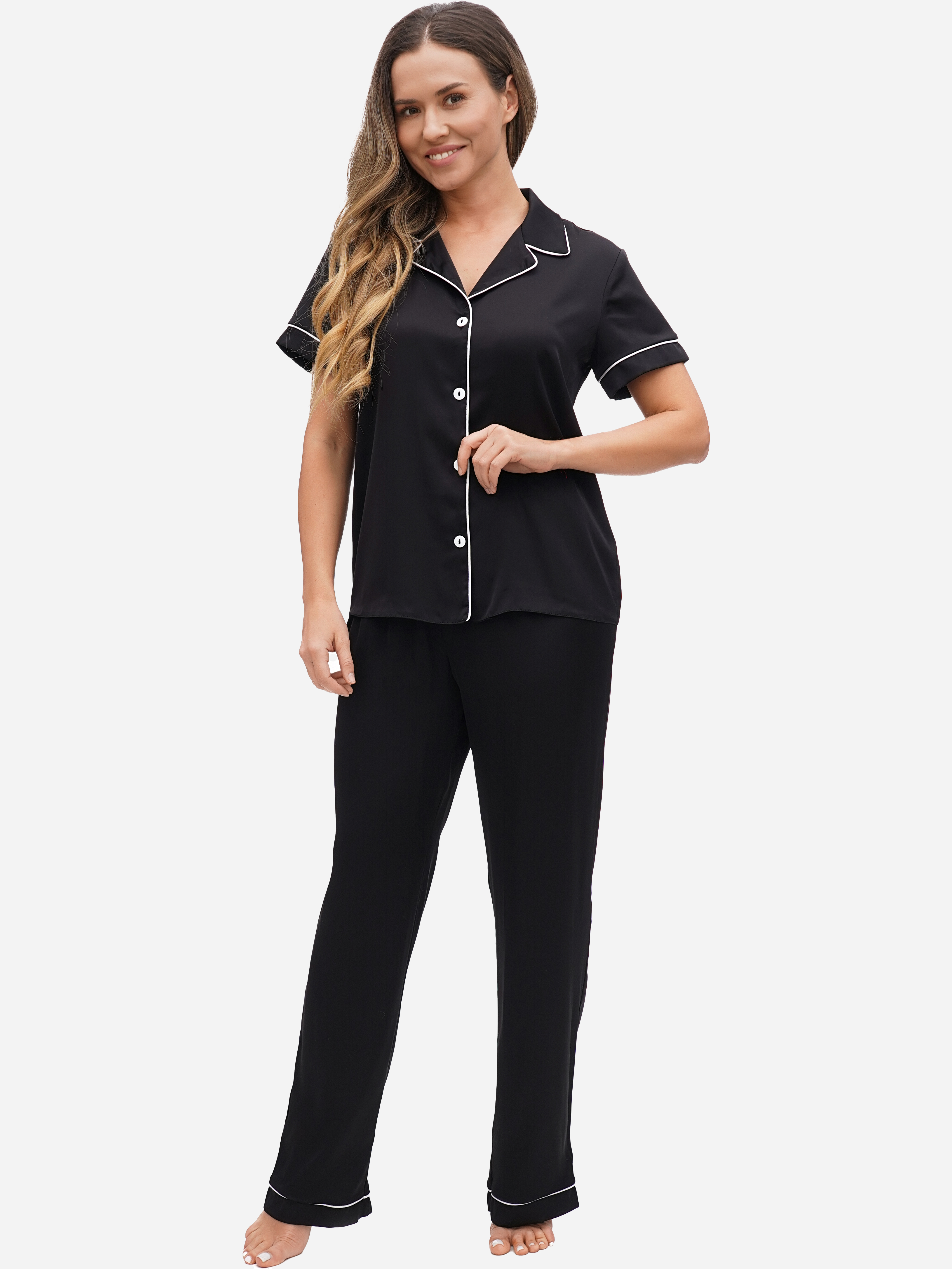 Акція на Піжама (сорочка + штани) жіноча Martelle Lingerie М-320 36 (S) Чорна від Rozetka