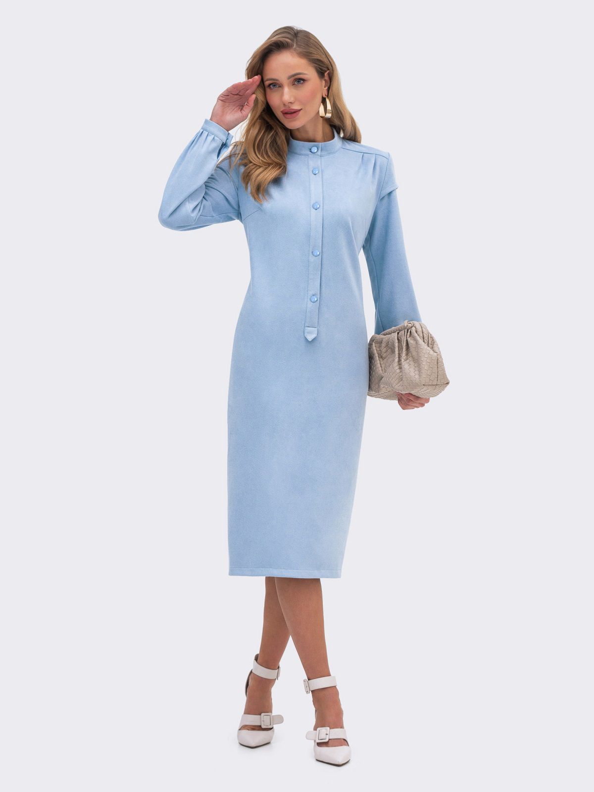 Акція на Плаття-сорочка зі штучної замші міді осіннє жіноче Dressa 66402 44 Блакитне від Rozetka