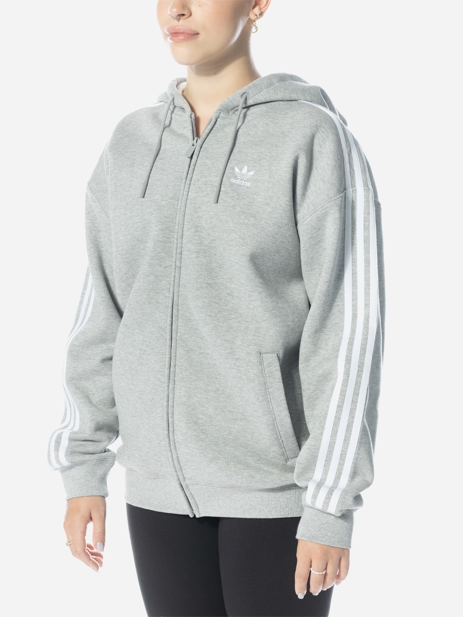 Акция на Толстовка на блискавці з капюшоном жіноча Adidas Adicolor Classics 3-Stripes Full-Zip Hoodie W "Medium Grey Heather" IK0437 XS Сіра от Rozetka