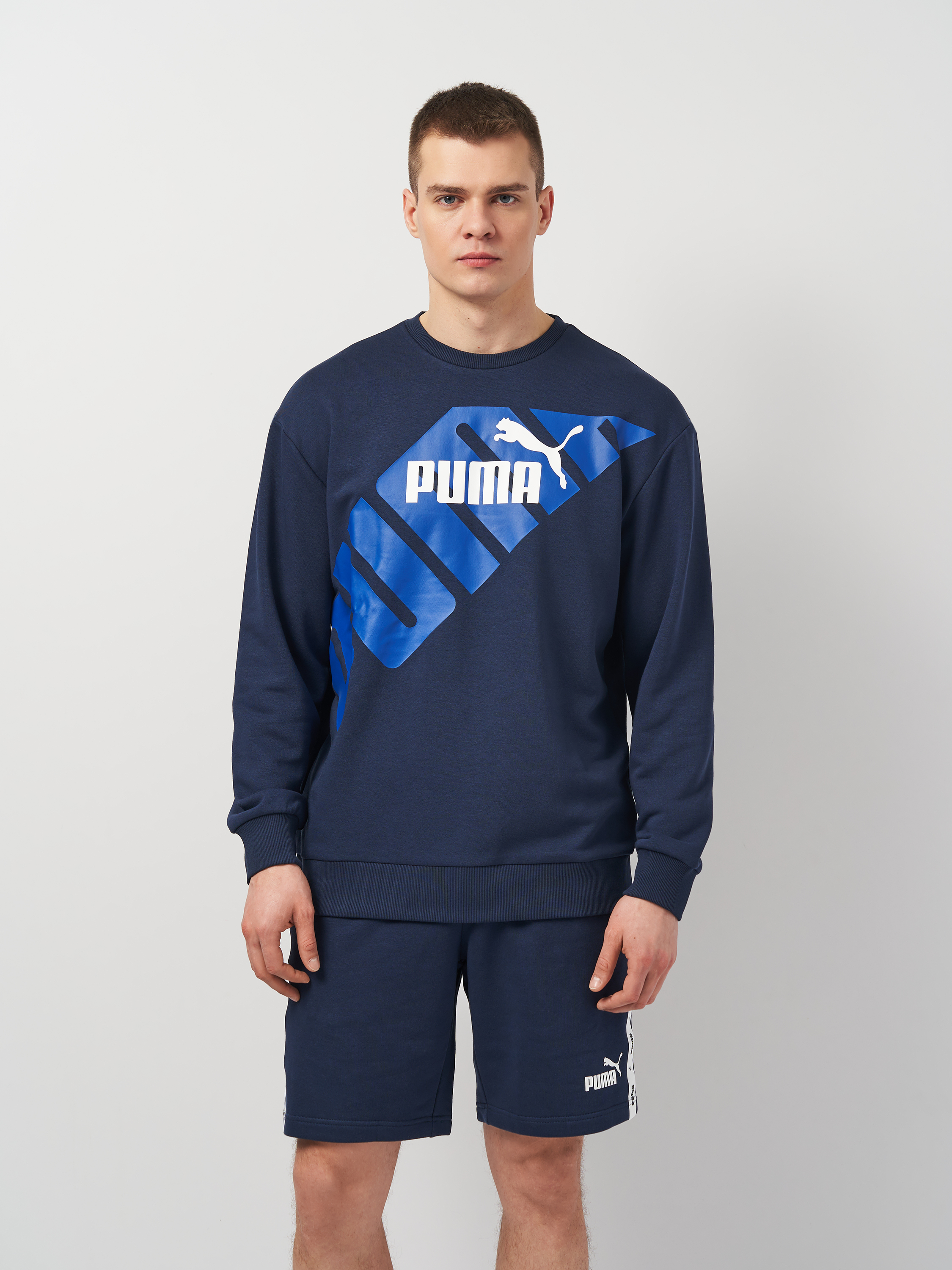 Акція на Світшот чоловічий Puma Power 67896114 XL Темно-синій з принтом від Rozetka