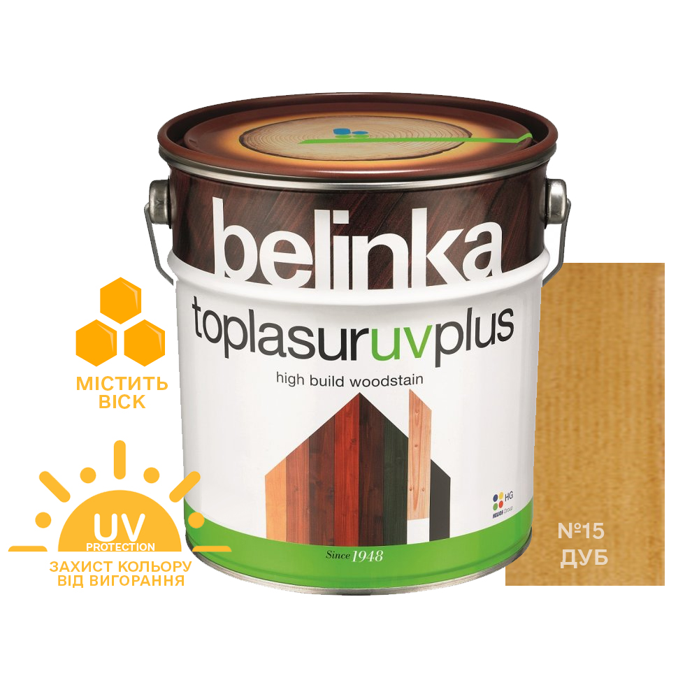 Краска-лазурь для дерева Belinka TopLasur UV+ №15 дуб полуглянец 2.5 л ...