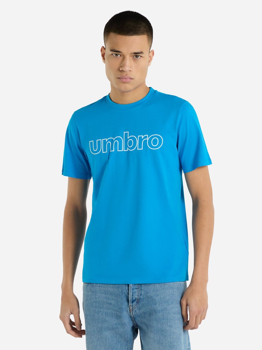 Акция на Футболка бавовняна Umbro Linear Logo Graphic Tee 66435U-HGP S Синя от Rozetka