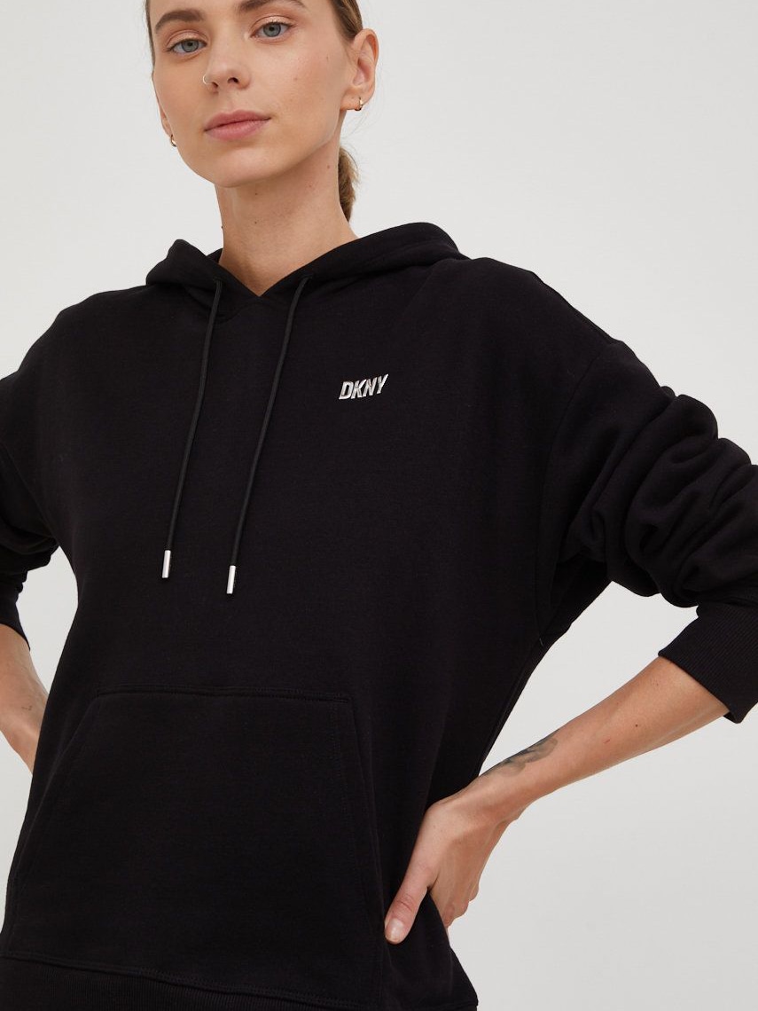 Акція на Худі жіноче DKNY Metallic Logo Hoodie DP2T9057-BSV S Чорний/Срібний від Rozetka