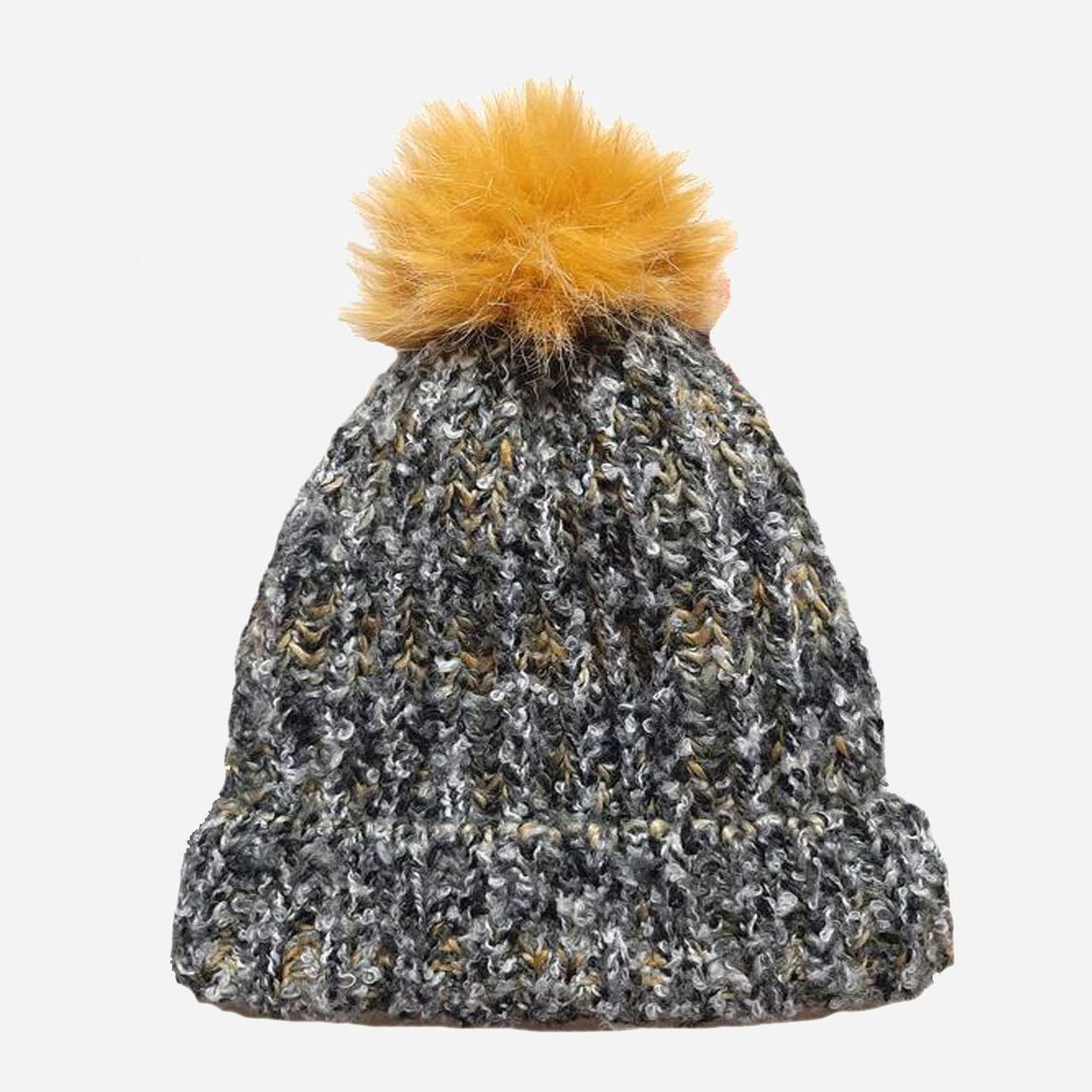 Акция на Дитяча зимова шапка-біні в'язана з помпоном для дівчинки C&A CD22149 53-55 см Сірий/Жовтий от Rozetka