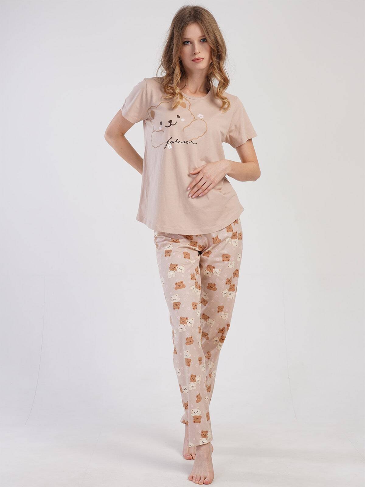 Акція на Піжама (футболка + штани) жіноча бавовняна великих розмірів Vienetta 310110*72 192012 XL Світло-коричнева від Rozetka