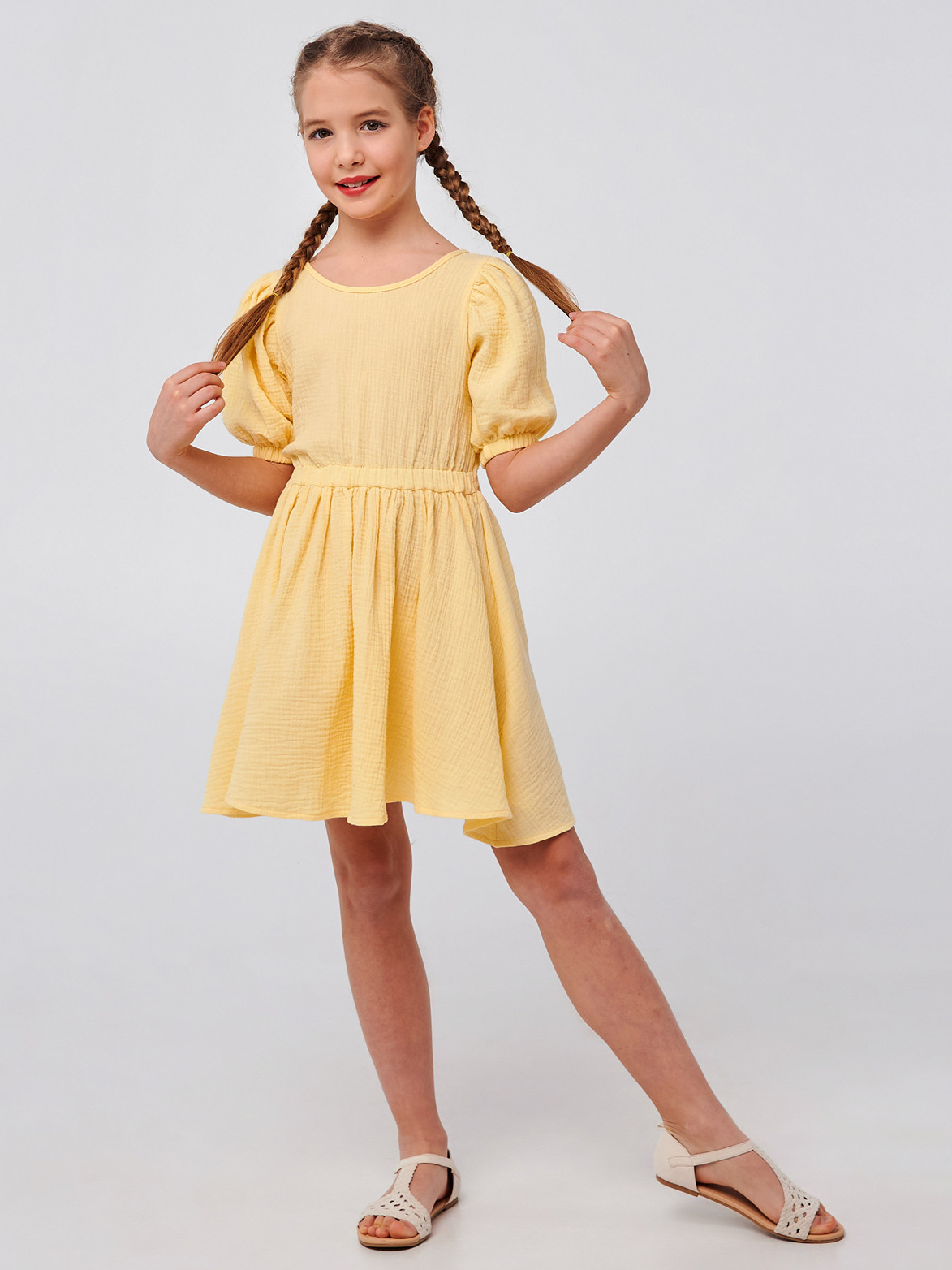 Акція на Дитяче літнє муслінове плаття для дівчинки Smil 120384 128 см Лимонне від Rozetka