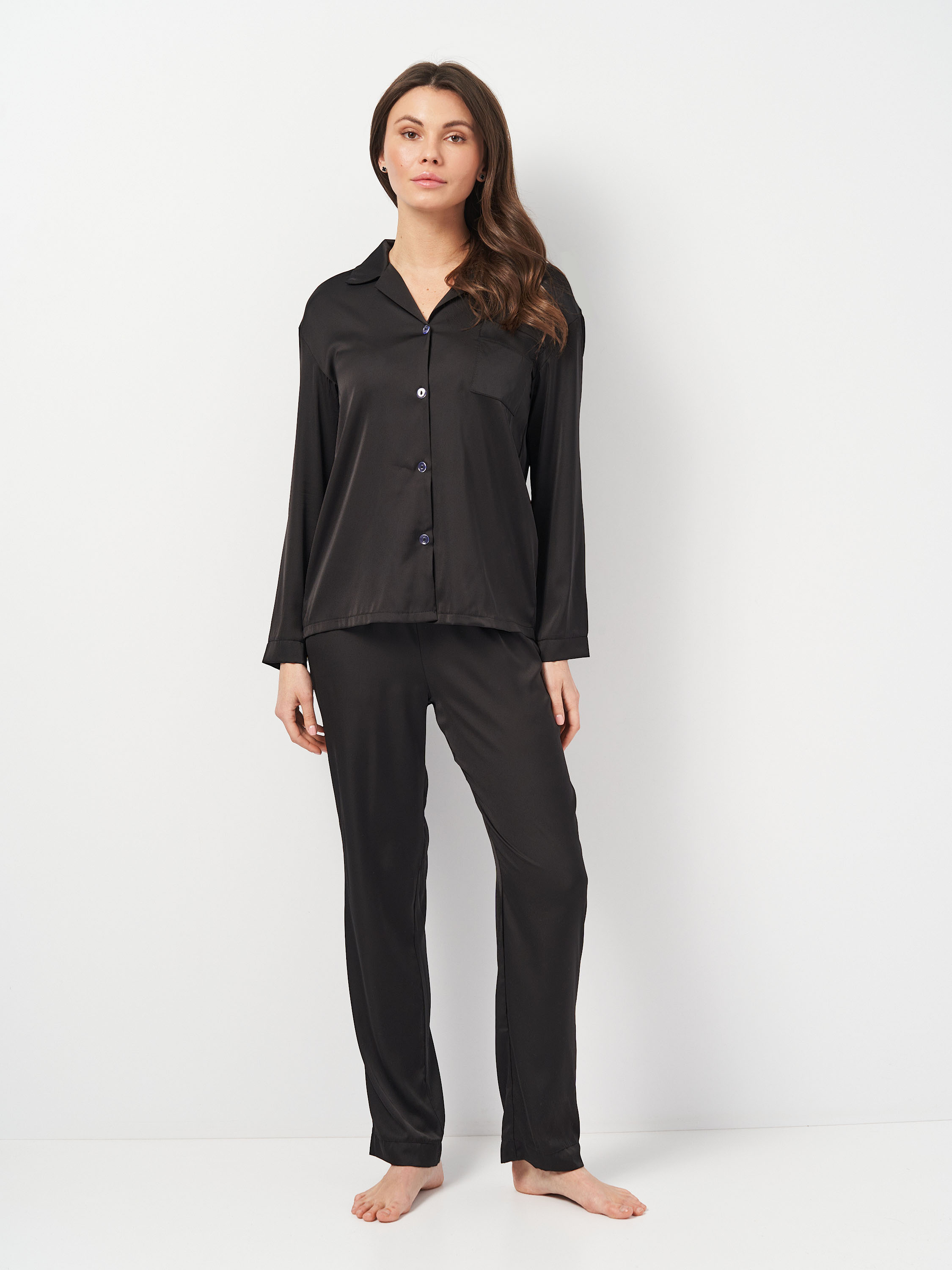 Акція на Піжама (сорочка + штани) жіноча Martelle Lingerie М-312 шовк 36 (S) Чорна від Rozetka