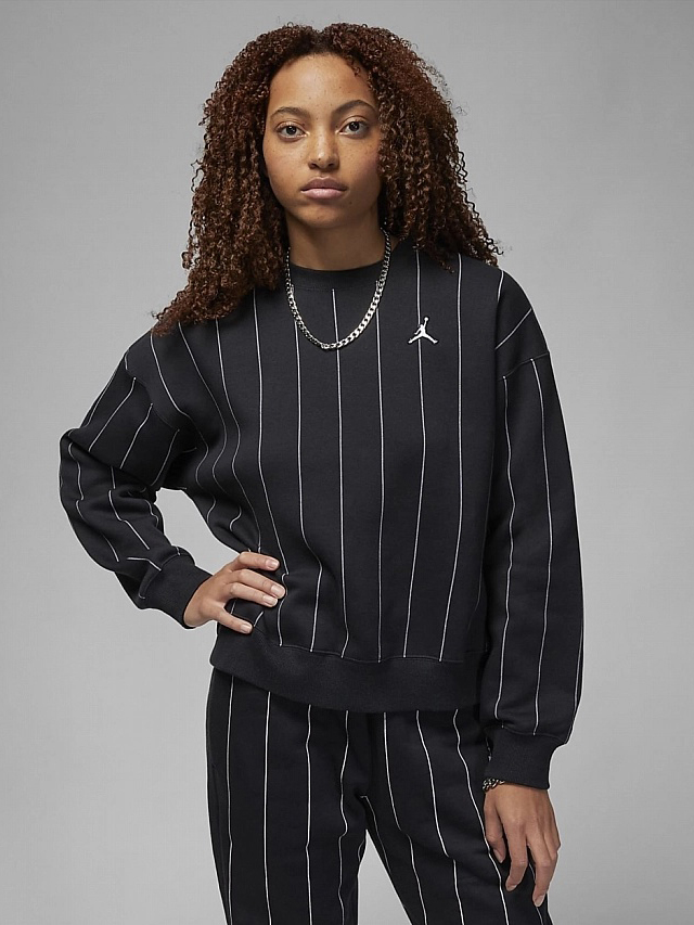 Акція на Світшот жіночий Nike W J Brkln Flc Crew Stripe DX0357-010 S Чорний від Rozetka