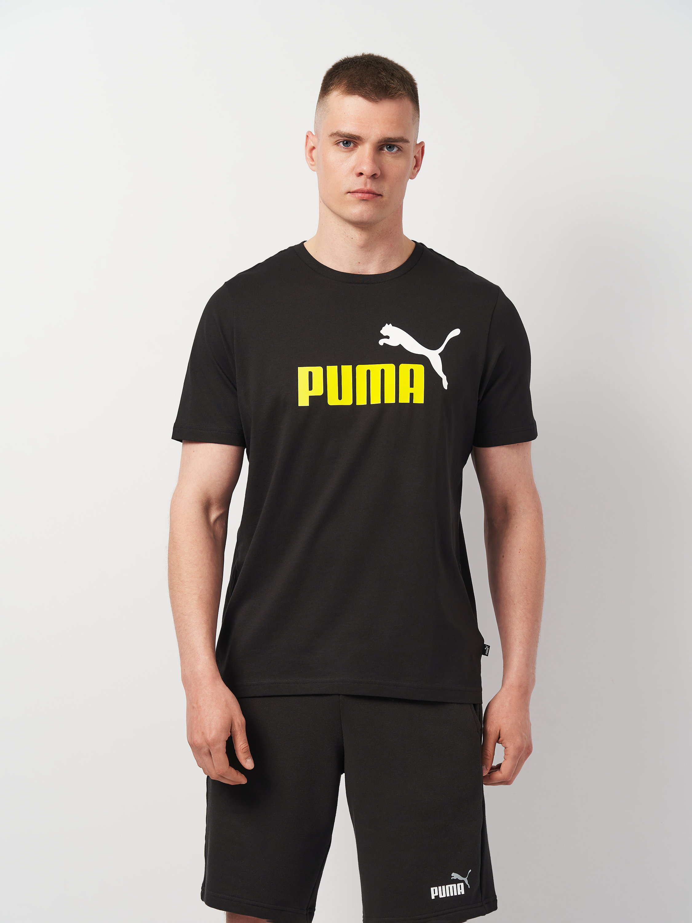 Акція на Футболка чоловіча Puma Essentials+ 58675959 M Чорна з принтом від Rozetka