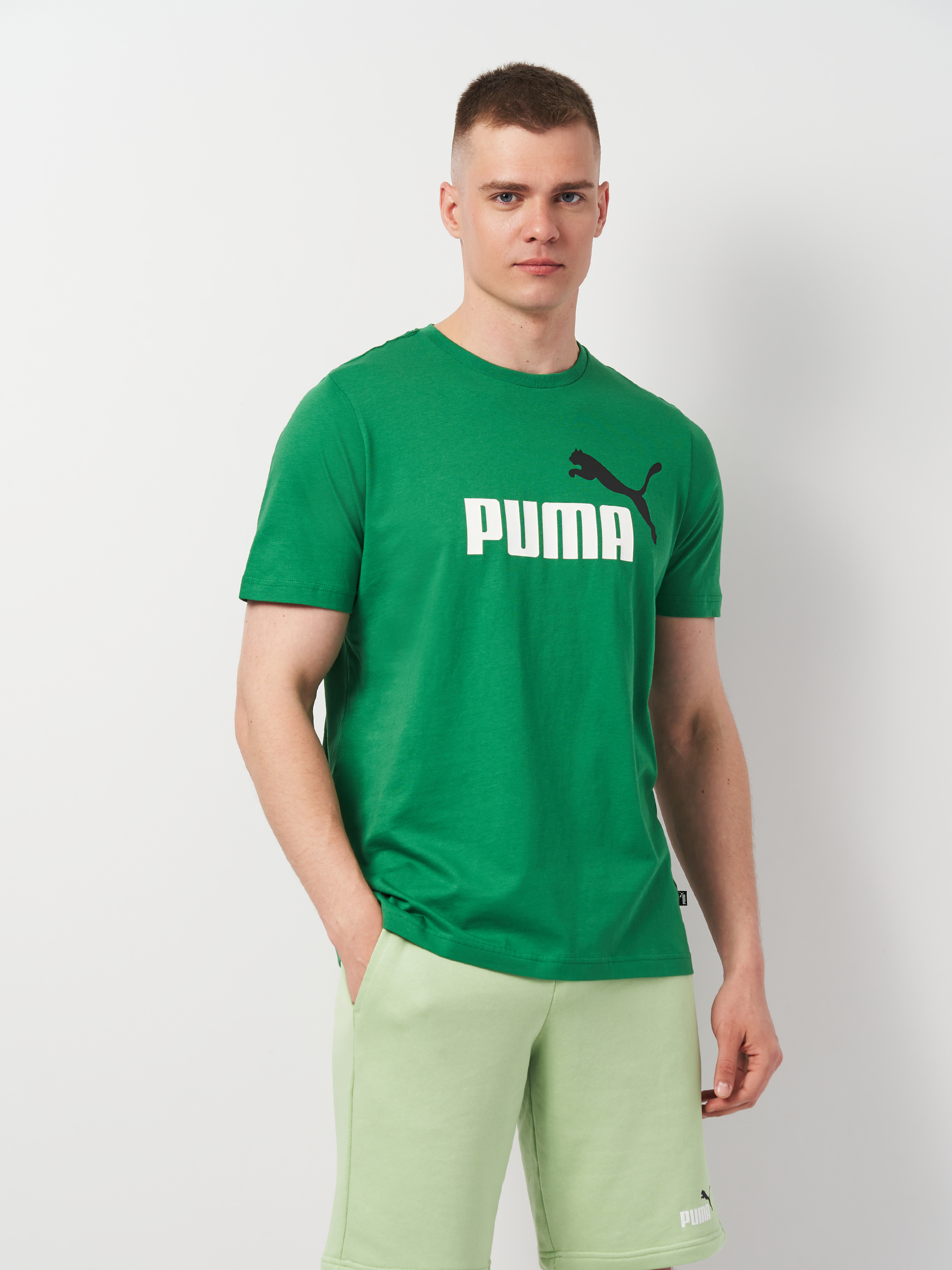 Акція на Футболка чоловіча Puma Essentials+ 58675986 L Зелена з принтом від Rozetka