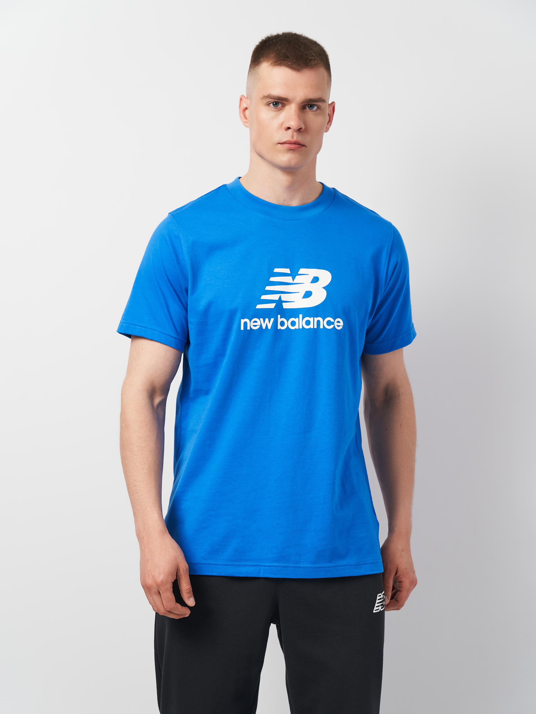 Акція на Футболка довга чоловіча New Balance Stacked Logo MT41502BUL S Блакитна від Rozetka