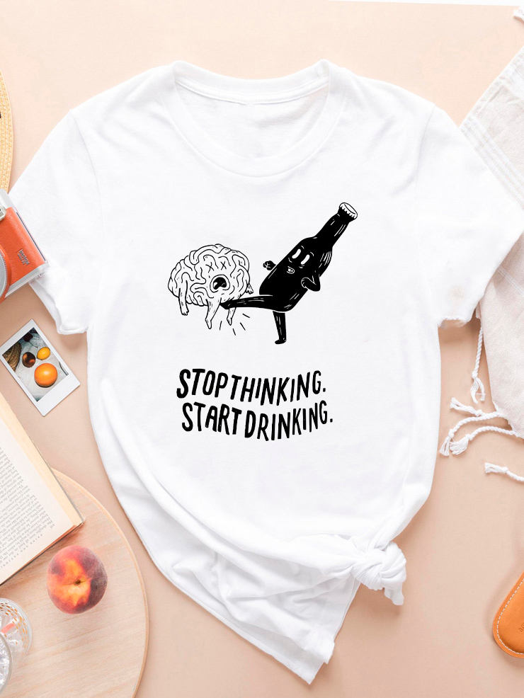 Акція на Футболка бавовняна жіноча Zuzu Stop thinking. Start drinking. ZZP00812 L Біла від Rozetka