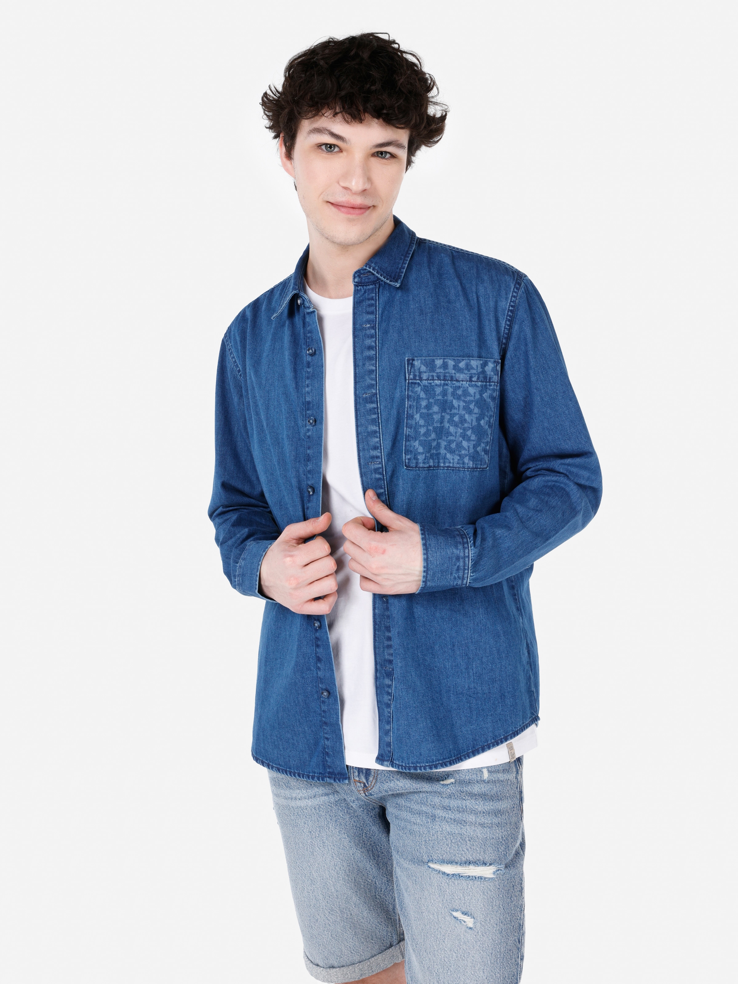 Акція на Сорочка джинсова літня чоловіча Colin's 021 Joel CL1068558-DN02534 XL Синя від Rozetka
