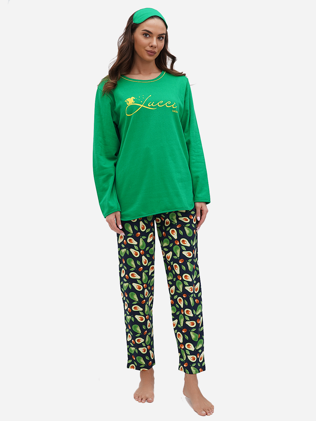 Акція на Піжама (лонгслів + штани) жіноча великих розмірів бавовняна LUCCI 010254120 48 Зелена від Rozetka