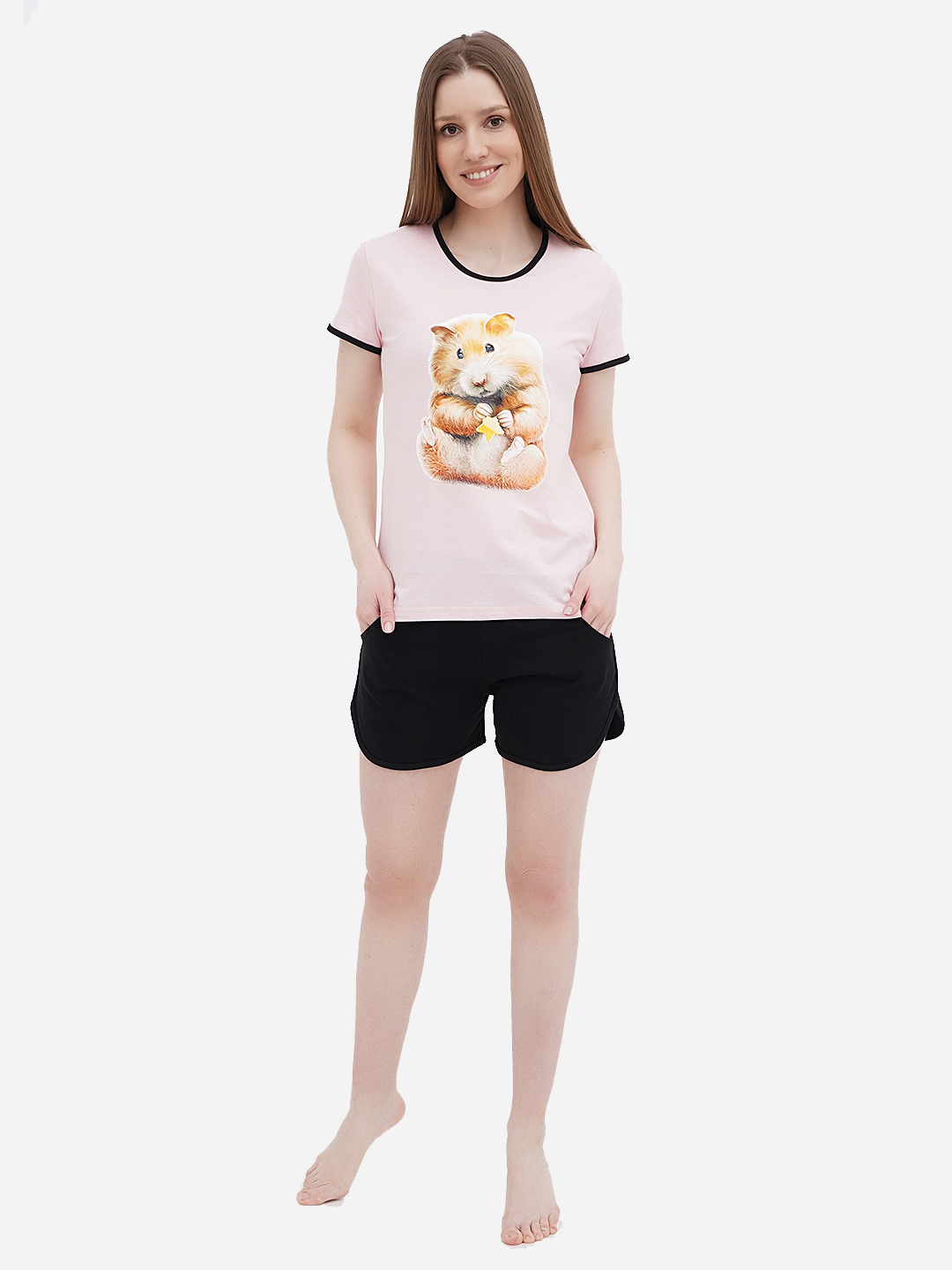 Акція на Піжама (футболка + шорти) жіноча великих розмірів бавовняна LUCCI 120131052 46 Рожева від Rozetka