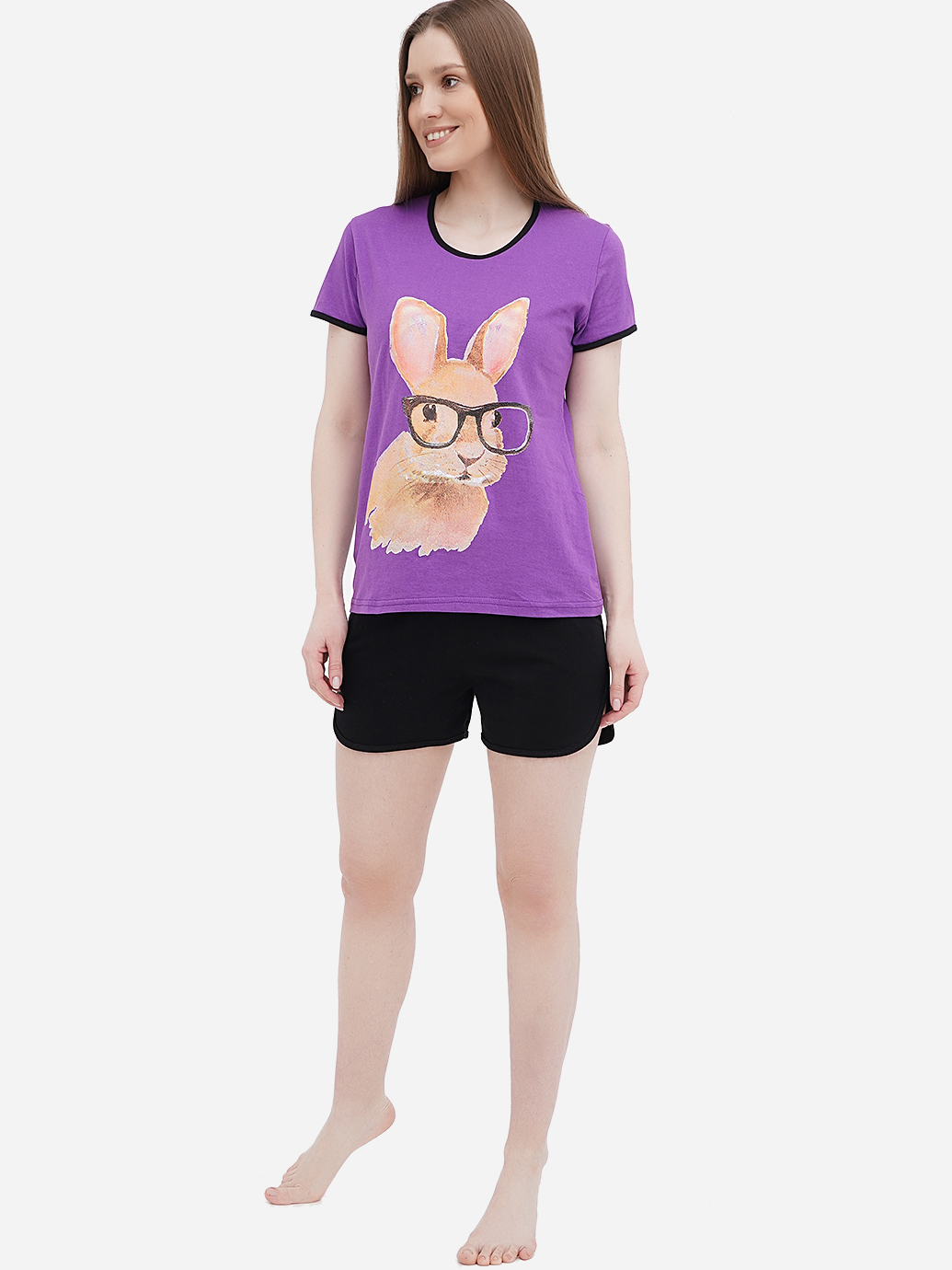 Акція на Піжама (футболка + шорти) жіноча великих розмірів бавовняна LUCCI 120131052 44 Фіолетова від Rozetka