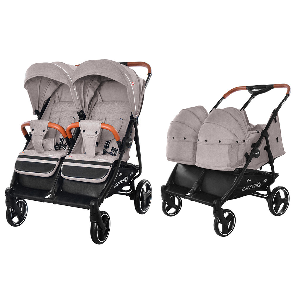 

Коляска прогулочная CARRELLO Connect CRL-5502/1 Cotton Beige для двойни, c переноской, в льне